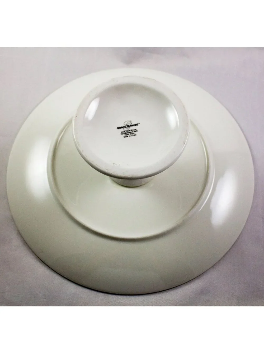 Grace Teaware Lattice Skull With Crown Footed Cake Plate Fine Porcelain 10.5